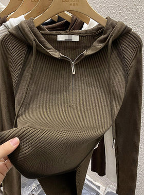 连帽打底针织衫女毛衣不规则上衣