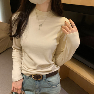 内搭螺纹长袖 半高领针织衫 修身 高级感磨毛打底衫 T恤 上衣女秋冬季