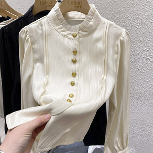 收腰衬衣高领上衣 女设计感小众高级感修身 2025早春法式 宫廷风衬衫