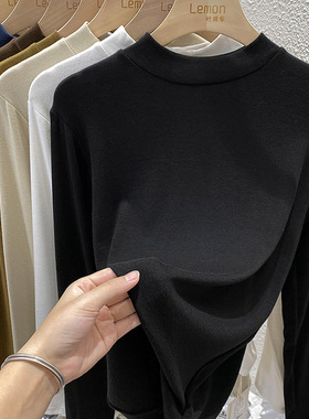 2025早秋半高领打底衫女内搭白色长袖T恤羊绒棉黑色宽松韩版上衣