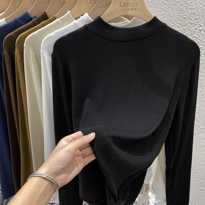 内搭白色长袖T恤半高领打底衫女