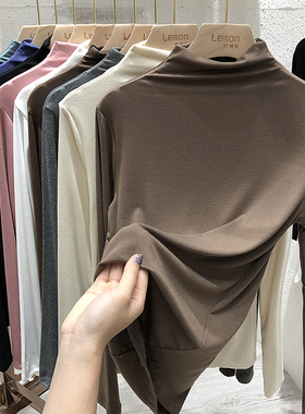 打底衫女早春莫代尔白色半高领长袖T恤洋气内搭黑色修身显瘦上衣