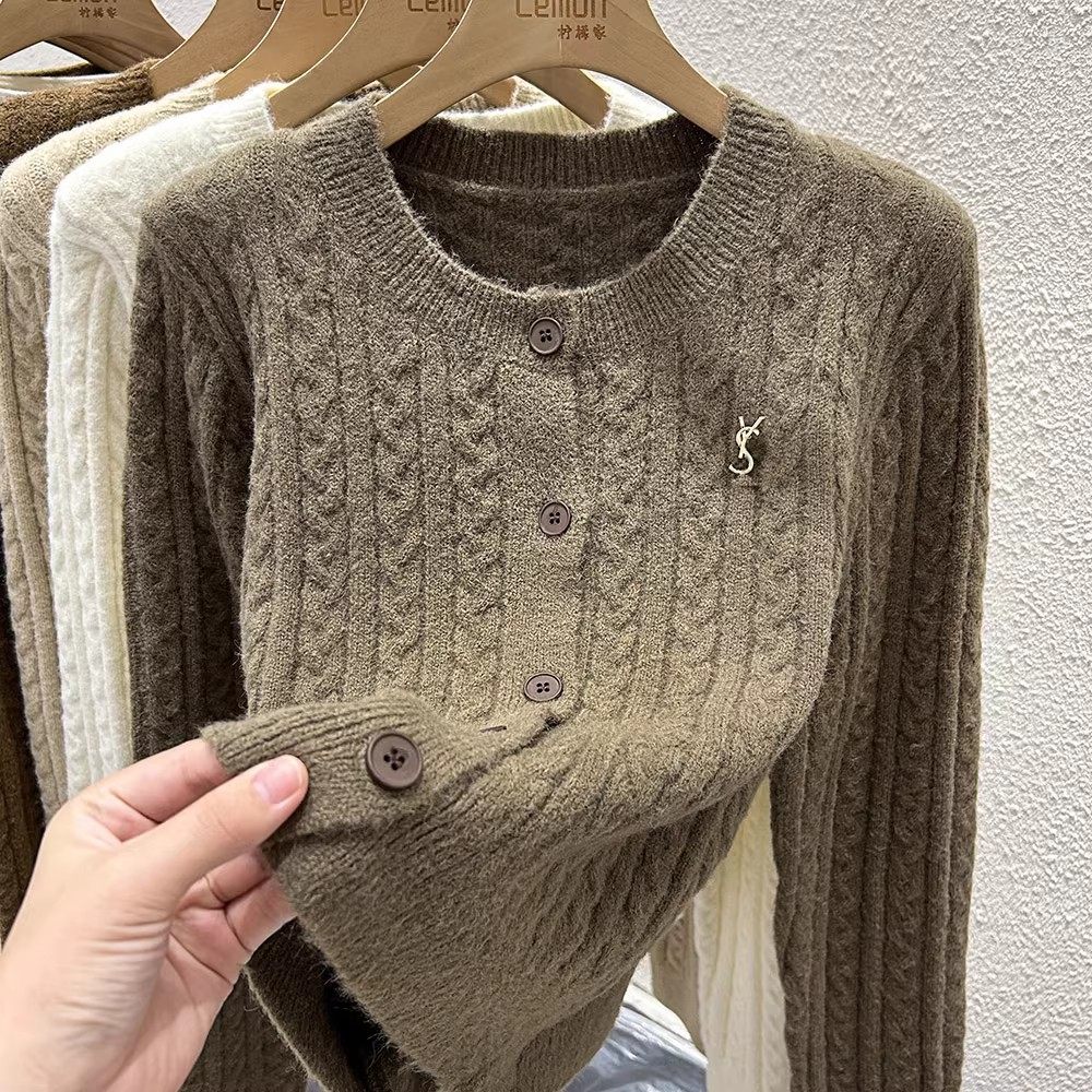 2023秋冬圆领法式毛衣女外套设计感小众长袖加厚麻花针织开衫上衣,女装/女士精品,时尚防晒服,淘宝优惠券,粉丝福利购,淘宝优惠卷