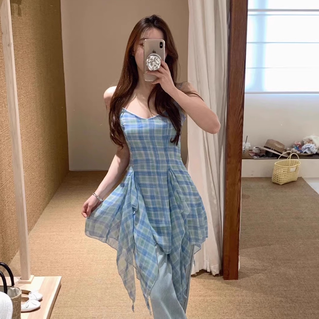 不规则无袖吊带连衣裙女高级感