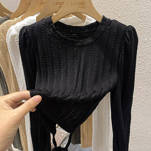 2023辣妹长袖T恤女设计感小众秋季短款打底衫洋气高级感内搭上衣