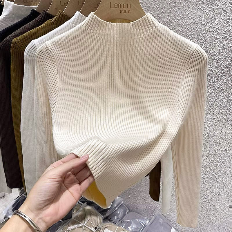 半高领针织毛衣女短款长袖打底衫