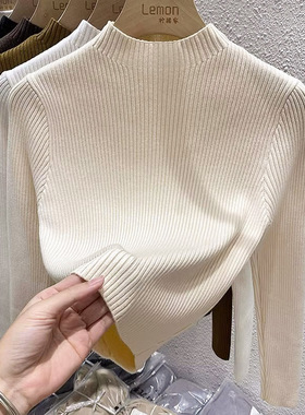 2025秋冬黑色半高领针织毛衣女设计感小众修身内搭上衣短款打底衫