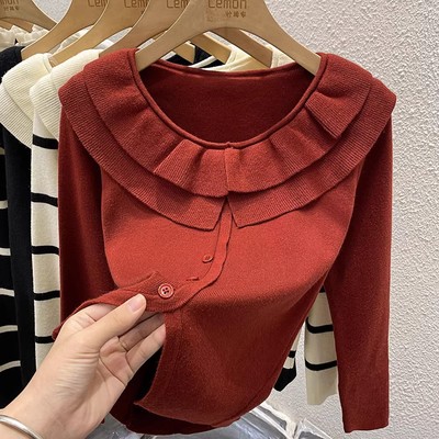 法式娃娃领毛衣针织内搭修身上衣
