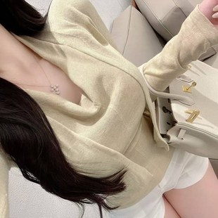 披肩针织开衫 内搭早春长袖 两件套 背心上衣女修身 荡领气质性感无袖