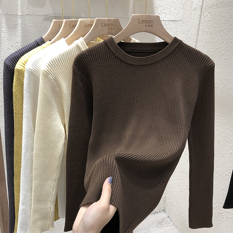 修身风圆领打底洋气百搭白色毛衣