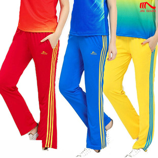 晋冠夏季运动裤三条杠长裤女男白色广场舞健身操校裤团体裤体操裤