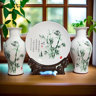 景德镇套装陶瓷小花瓶瓷器摆件新中式家居装饰品客厅插花现代简约