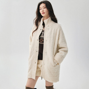 肌理感慵懒风山羊绒衫女立领中长款宽松保暖棉服加厚外套毛衣开衫