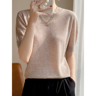 26年圆领针织精纺羊毛背心女士春夏新款 简约休闲内搭上衣针织短袖