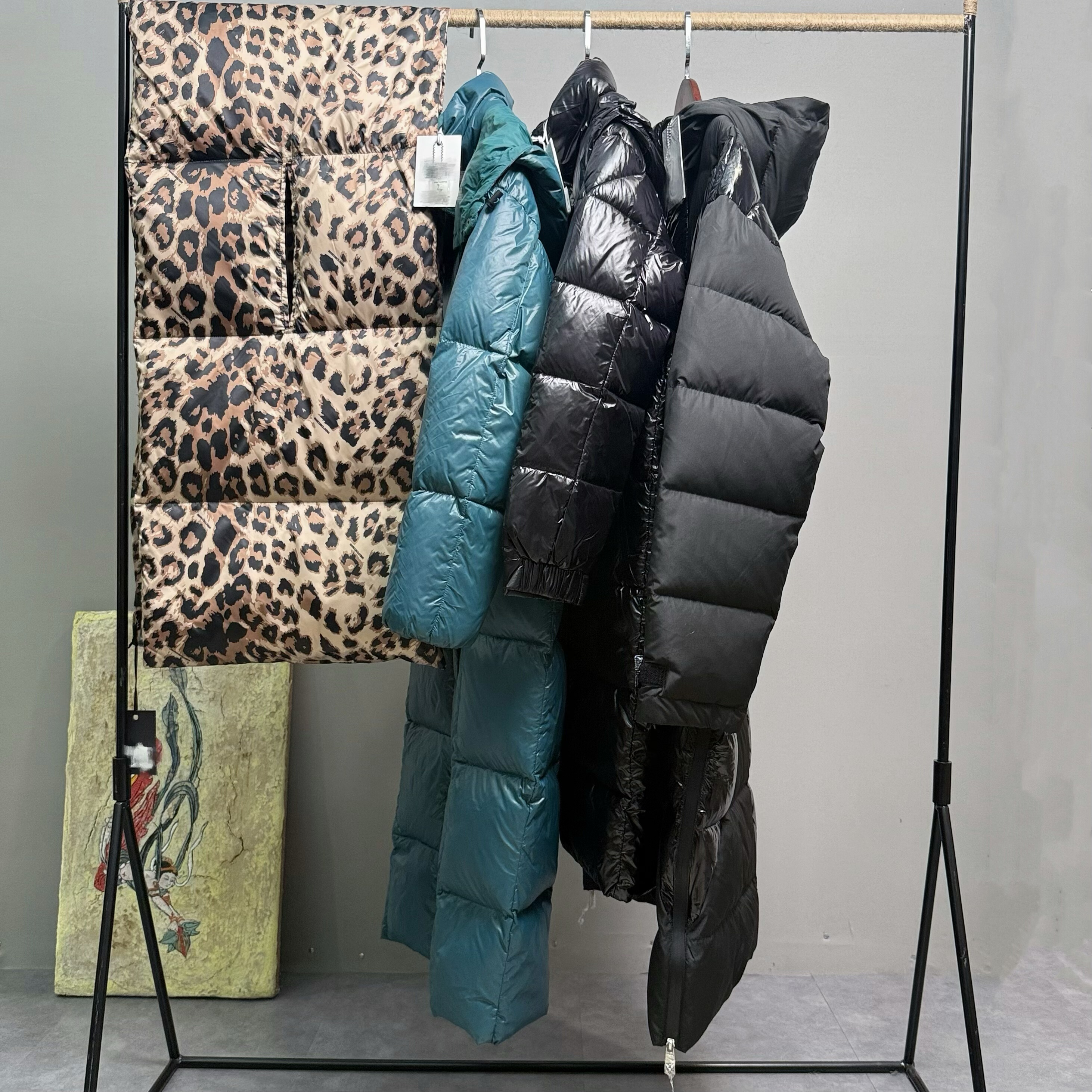 豹纹羽绒围巾百搭连帽长羽绒服