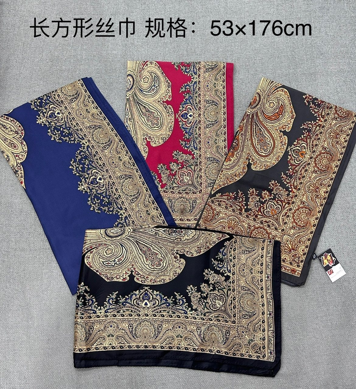 外贸单精美波斯文花纹印花100%silk长丝巾女三色可选柔软舒适