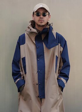 2023年春季新款迪伦大叔长款撞色风衣日系休闲男女情侣款夹克外套