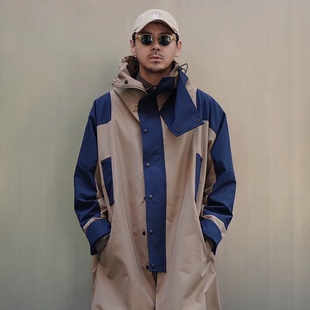 2023年春季新款迪伦大叔长款撞色风衣日系休闲男女情侣款夹克外套