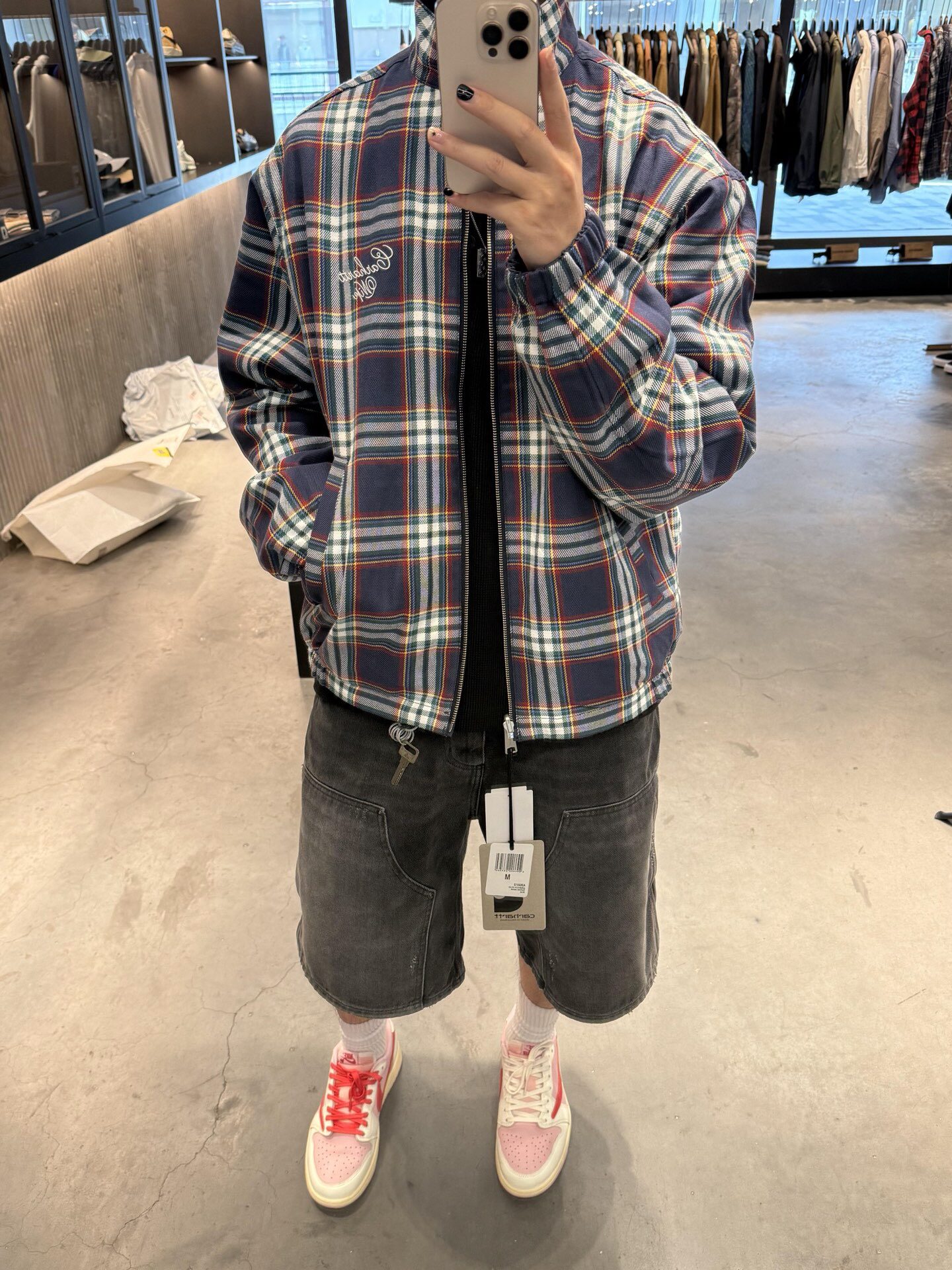 Carhartt WIP经典C标刺绣双面穿格纹立领工装夹克男女同款卡哈特