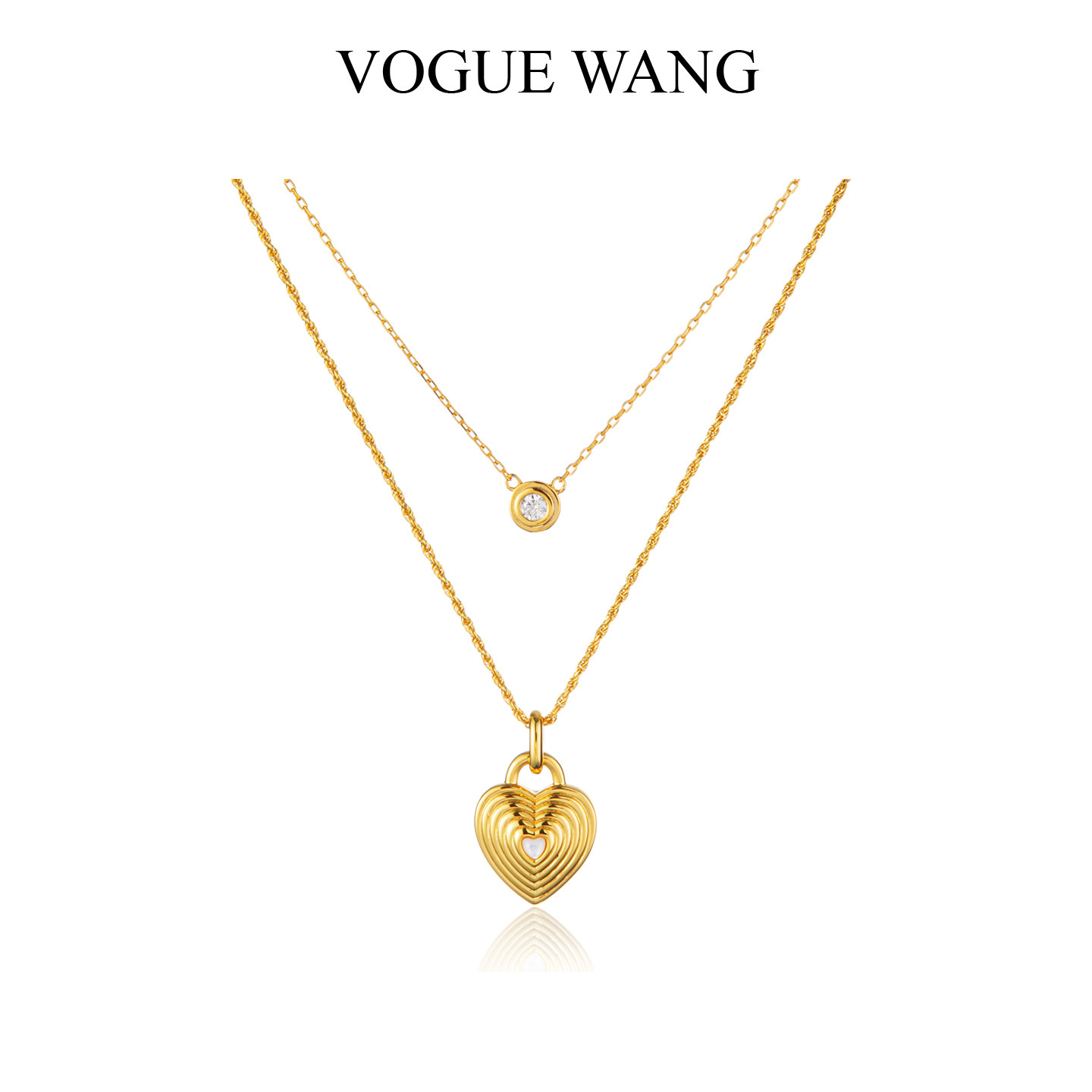 VOGUEWANG纯银镀金爱心锁骨链