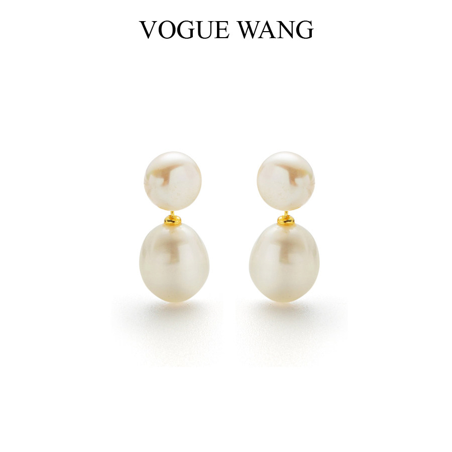 VOGUEWANG新款博主同款S925纯银天然淡水不规则双珍珠耳钉耳环,饰品/流行首饰/时尚饰品新,耳钉,淘宝优惠券,粉丝福利购,淘宝优惠卷