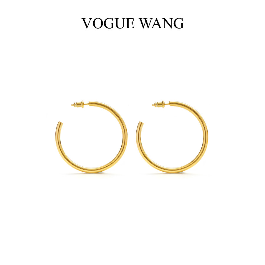 Voguewang秦岚玫瑰的故事刘亦菲同款镀18K真金圆形大圆圈耳环耳圈