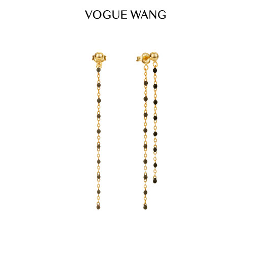 VOGUEWANG925银镀金黑色间珠耳线