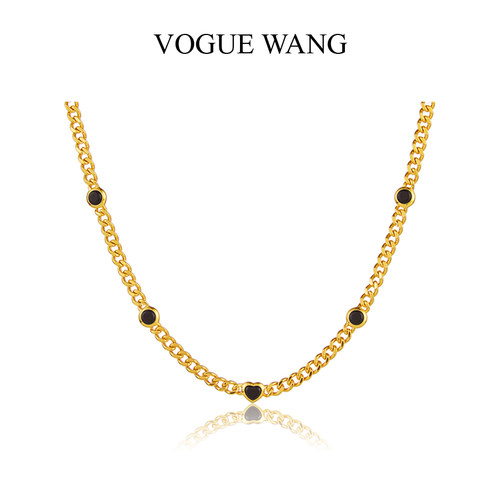 VOGUEWANG天然黑玛瑙爱心锁骨链