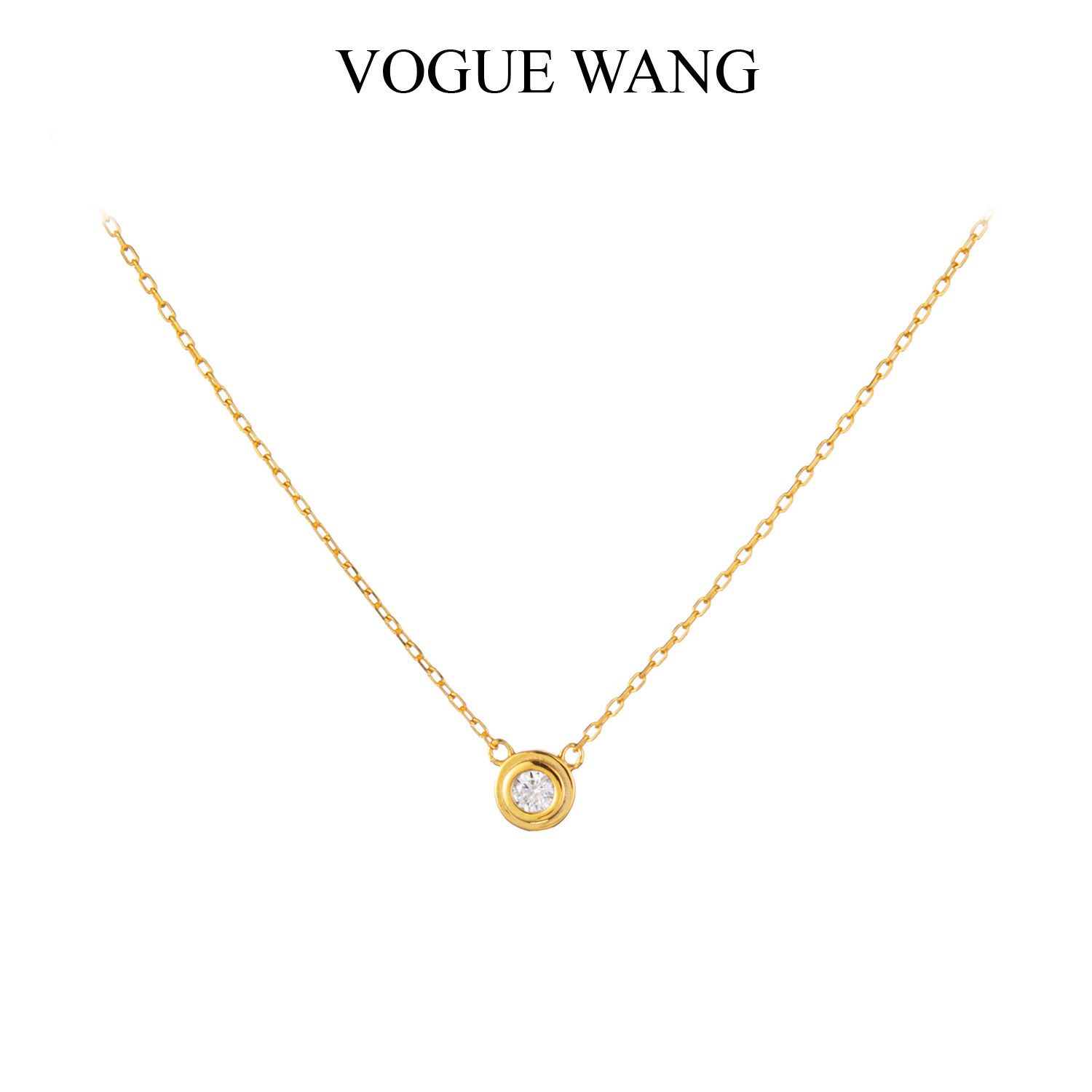 VOGUEWANG年轮系列纯银镀金色圆形莫桑比克石小吊坠锁骨项链