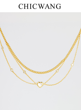 VOGUEWANG白贝母爱心多层锁骨链