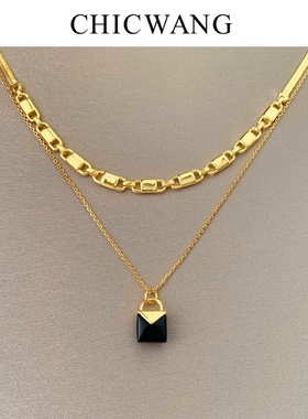 黑玛瑙银镀金女项链明星博主同款