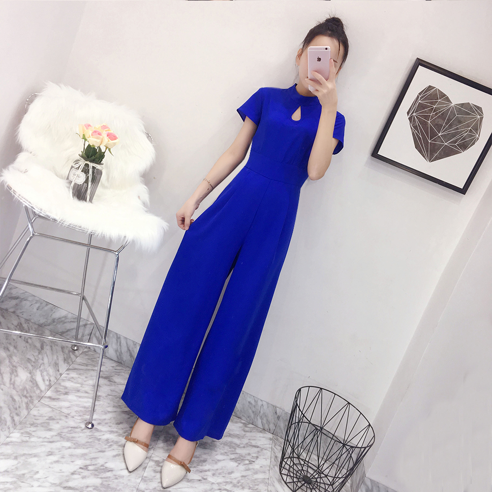 韓版端莊大氣小個子連體褲女夏2018新款顯瘦高腰氣質闊腿九分褲潮