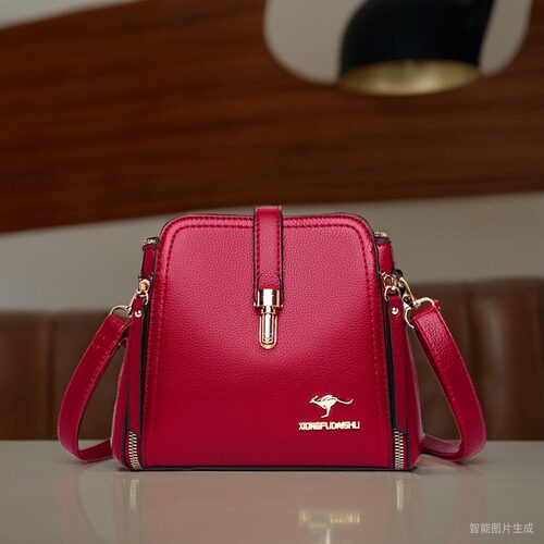 袋鼠女包牛皮水桶包斜挎包玉西雅时尚中年手提包单肩包时尚逛街包