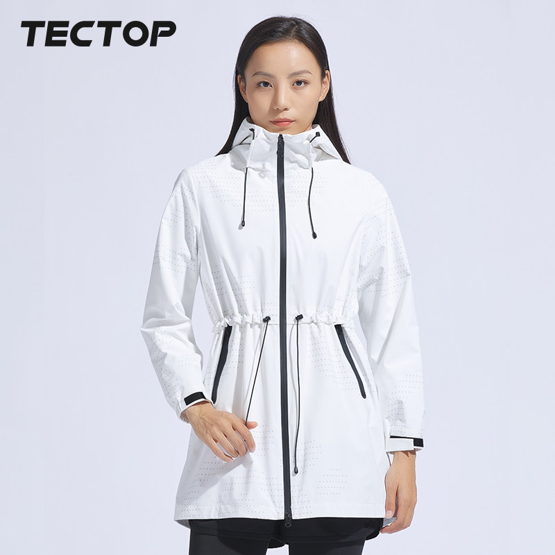 TECTOP探拓户外运动春夏长款风衣女款连帽弹力衣跑步休闲轻薄外套