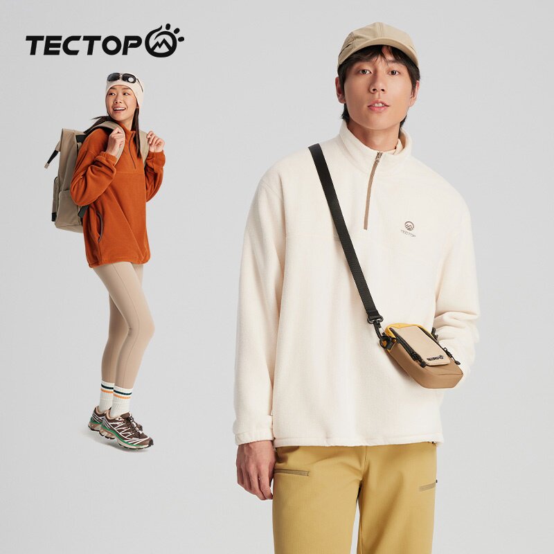 TECTOP探拓户外秋冬男女士同款保暖半开衫打底外套加绒卫衣抓绒衣
