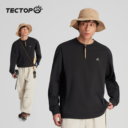 探拓TECTOP户外春秋男女同款圆领衣长袖T恤弹力套头徒步宽松卫衣