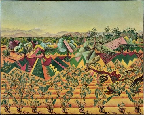 葡萄园和橄榄树风景画客厅书房挂画Joan Miro米罗油画复制品