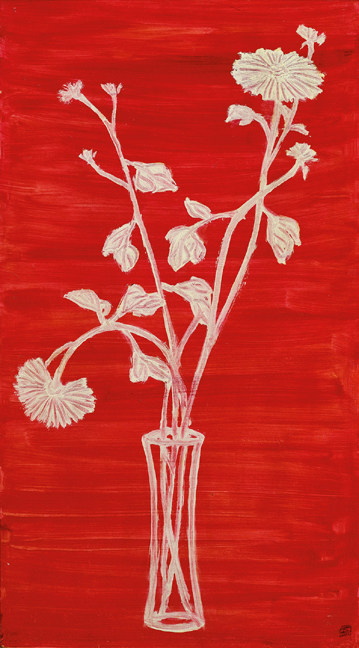 常玉花卉油画红底白菊手工临摹复制品花挂画娱乐城卧室装饰画植物