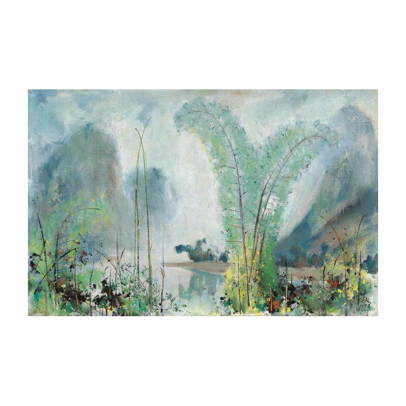 苏天赐漓江风景手绘临摹新中式书房大厅客厅挂画卧室沙发墙装饰画