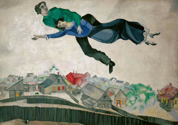 夏加尔marc chagall油画空中的恋人爱情 手绘临摹世界名画复制品