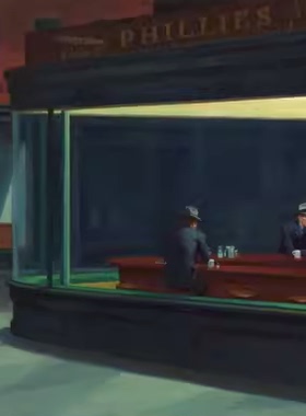 霍伯Hopper油画夜游者Nighthawks夜鹰夜行者临摹复制品手绘霍普
