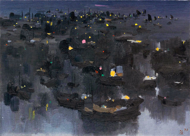 中式山水画装饰挂画吴冠中油画怀乡江南小镇手绘临摹仿制品风景 - 实物图