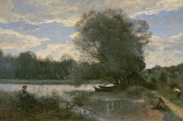 古典风景corot柯罗油画风景池塘边的柳树世界名画临摹手工复制品