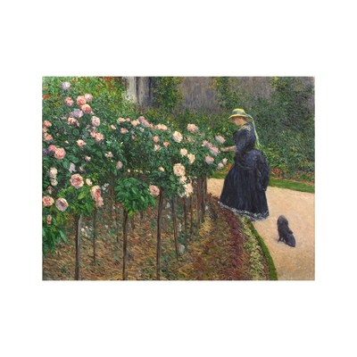 花园油画风景Caillebott手绘临摹卡耶博特油画小热讷维耶的玫瑰园