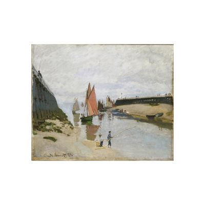 Claude Monet莫奈油画退潮的特鲁维尔防洪堤临摹名画手绘风景画