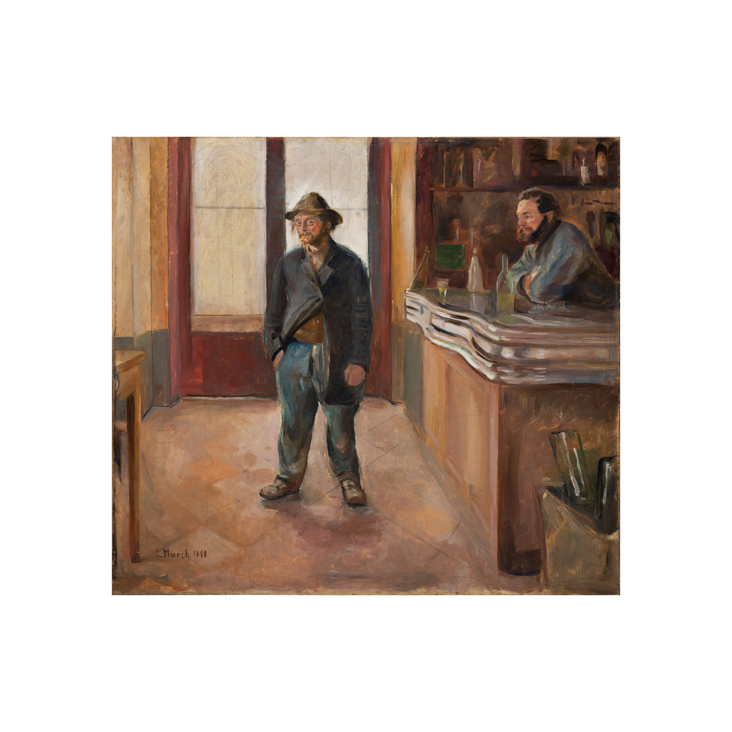 临摹蒙克油画在酒馆里装饰画现代艺术挂画手绘油画表现主义名画