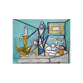 餐厅现代抽象艺术装 静物临摹毕加索手绘油画Picasso 饰画带烛台