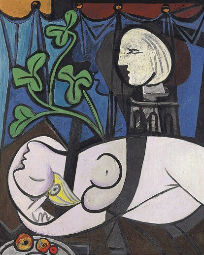 Picasso毕加索油画裸体绿叶和半身像装饰画世界名画复制品手绘
