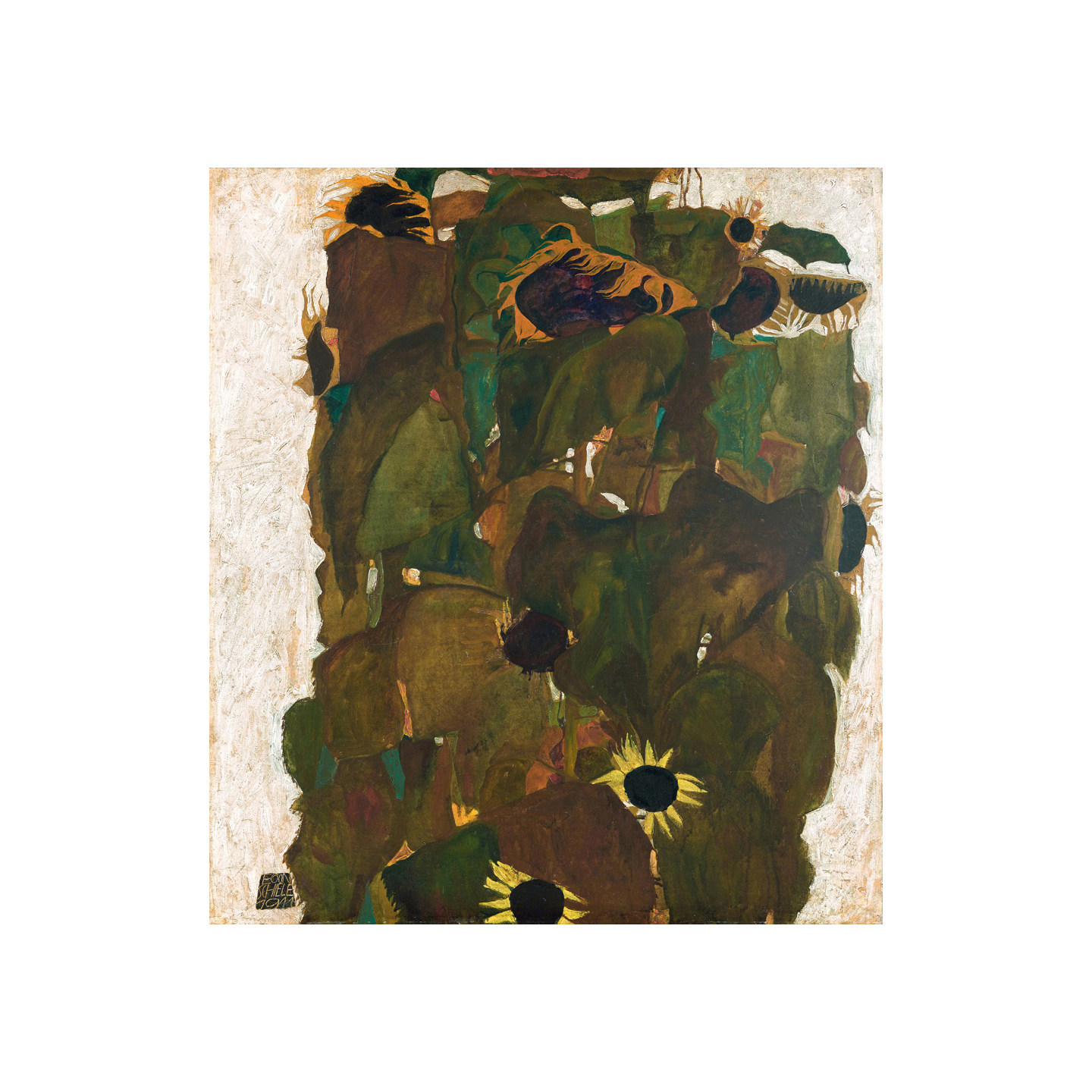 临摹席勒油画Egon Schiele向日葵静物玄关餐厅手绘艺术装饰画
