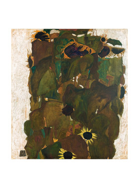 临摹席勒油画Egon Schiele向日葵静物玄关餐厅手绘艺术装饰画
